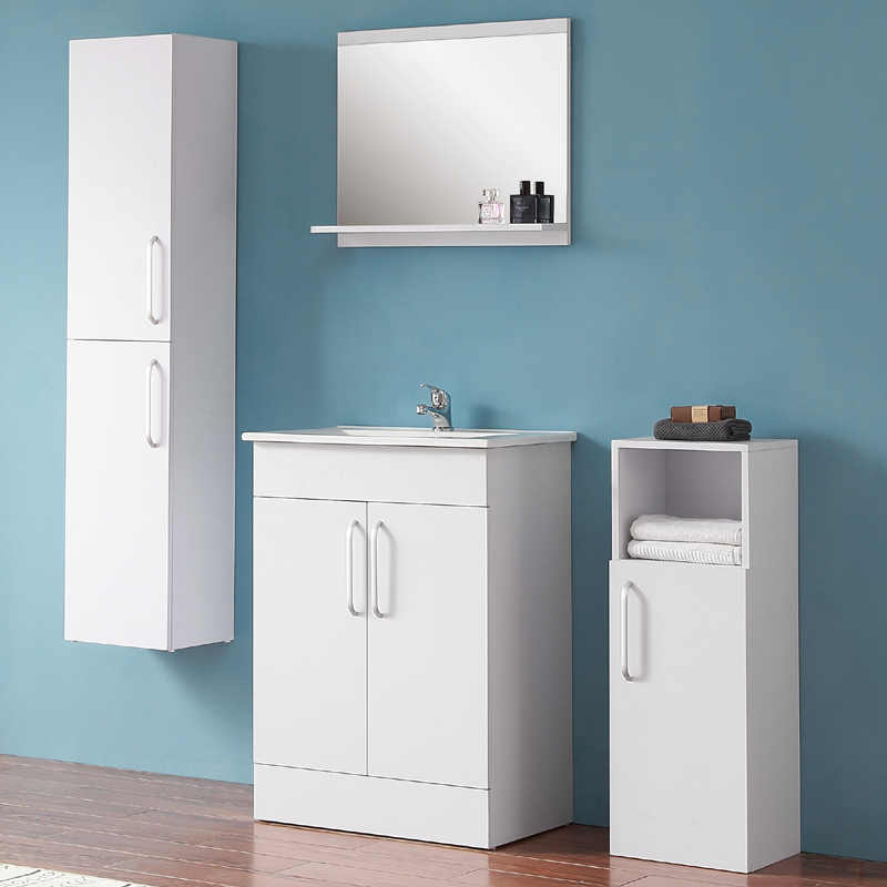 Badmöbel Waschbecken mit Unterschrank 60 cm Weiß Waschtisch Keramik